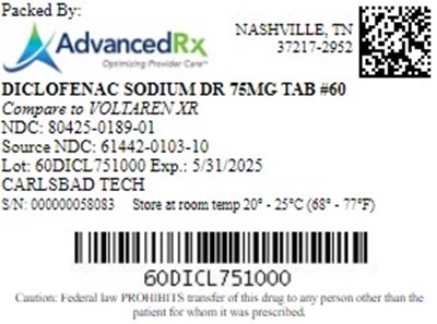 Diclofenac #60 (Diclofenac Sodium Dr 75mg Tab Qty 60 Ndc 80425 0189)